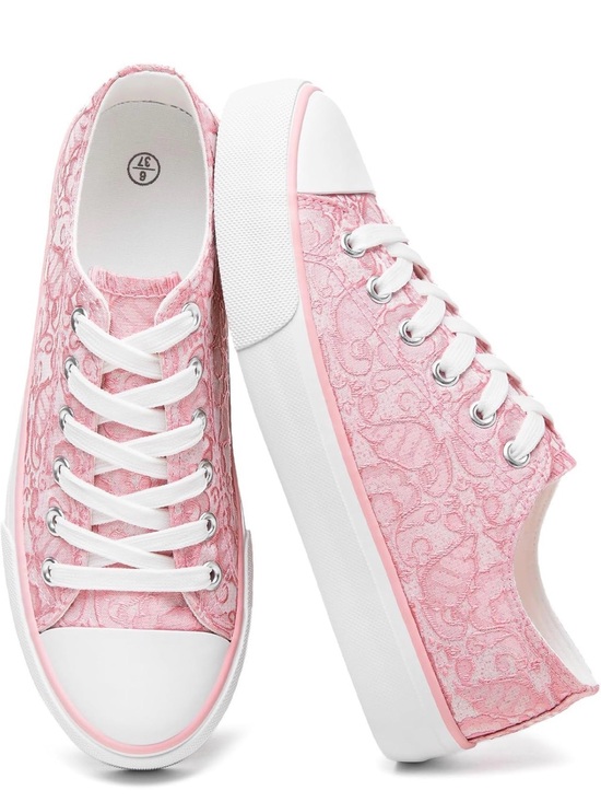 Shoes - Pink Lace Low-Top Women's Sneakers - Casual Canvas Fashion— Women’s sizes 5-11